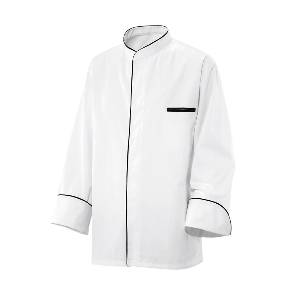 Langarm.verdeckte Knopfleiste mit Druckknöpfen.Trapezform.Ärmel mit doppeltem Umschlag.