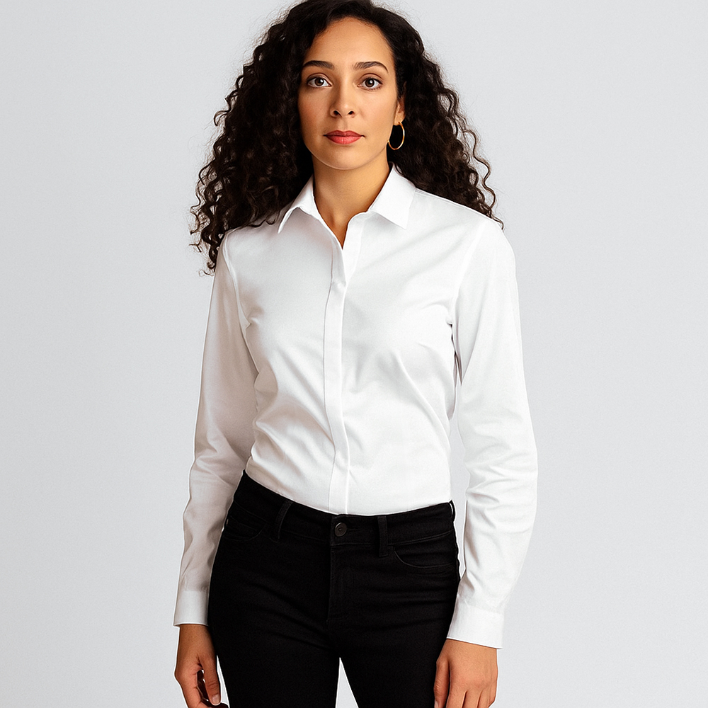 Damen langarm Smokingbluse in weiß