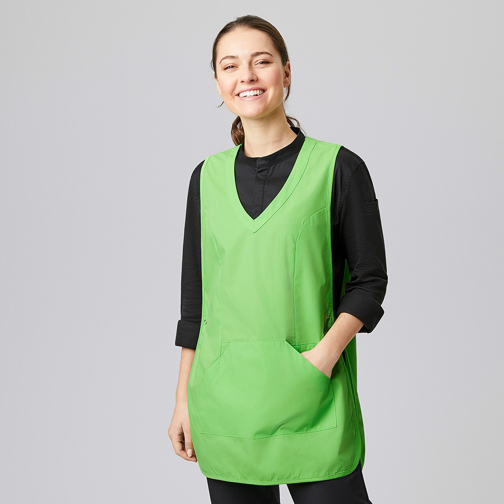 Überwurfschürze mit pfirsichweicher Oberfläche,1 große Bauchtasche mit Seiteneingriff,V-Ausschnitt.