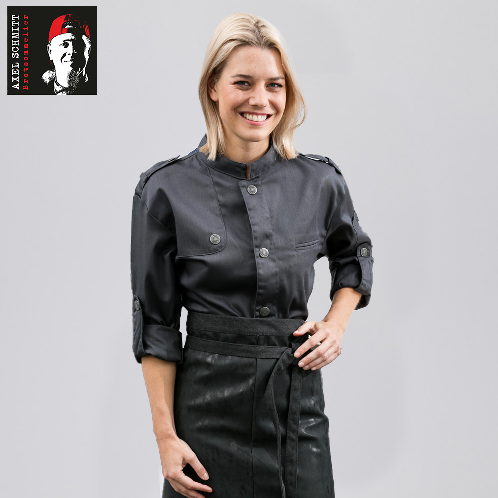 Langarm1-reihige DruckknopfleisteTrapezformÄrmel mittels Lasche zum HochbindenSchulterklappenStehkra