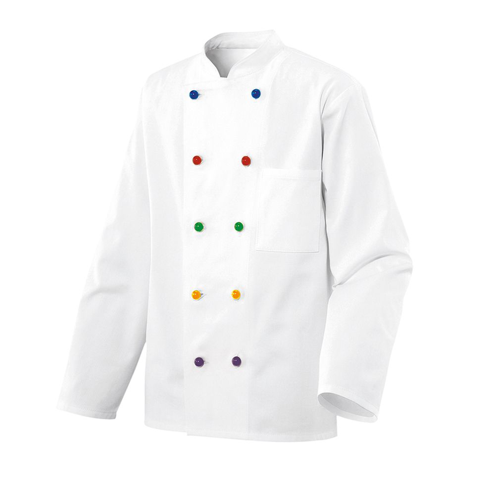 Langarm.2-reihig. 5-Loch-Knopfreihe. Stehkragen. Brusttasche. Ohne Kugelknöpfe