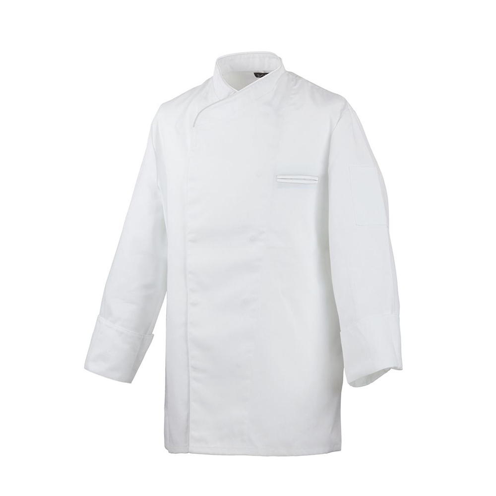 Langarm.verdeckte Knopfleiste mit Druckknöpfen.Trapezform.Ärmel mit doppeltem Umschlag.