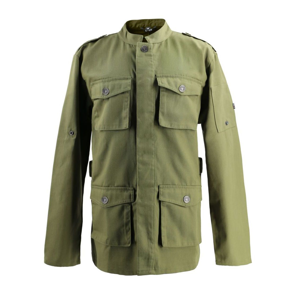 Langarm.Verdeckte Druckknopfleiste.Trapezform.geprägte Druckknöpfe mit Stierkopf.