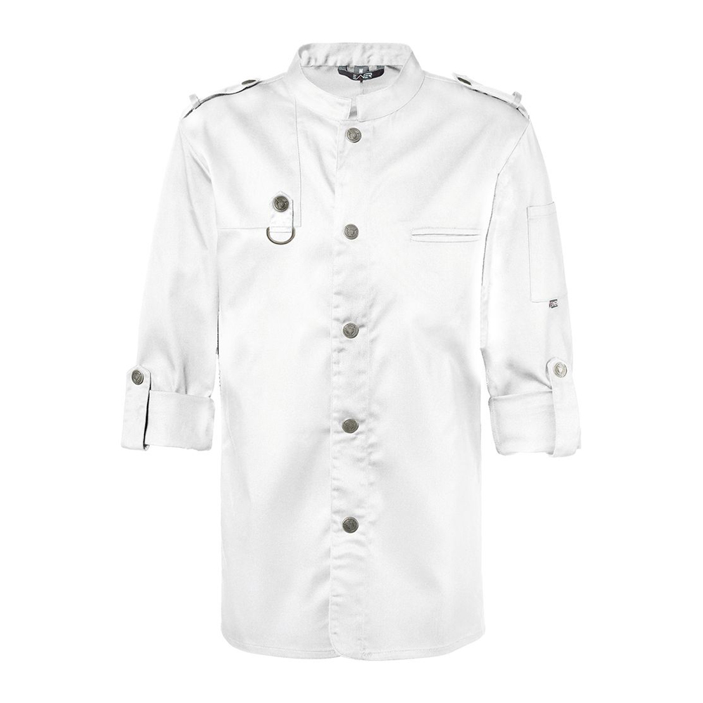 Langarm1-reihige DruckknopfleisteTrapezformÄrmel mittels Lasche zum HochbindenSchulterklappen