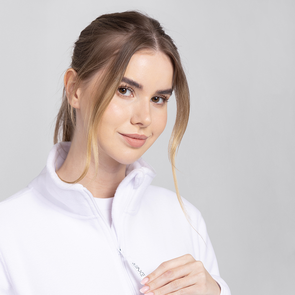 Damenfleecejacke-nahansicht mit Reissverschluss Exner-logo.