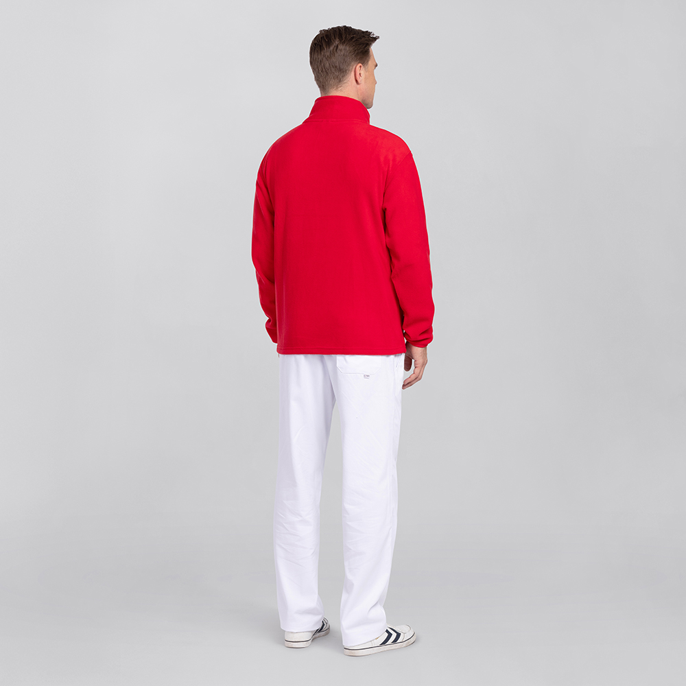 Herrenfleecejacke,Rückansicht,mit hohen Kragen-normal geschnitten.