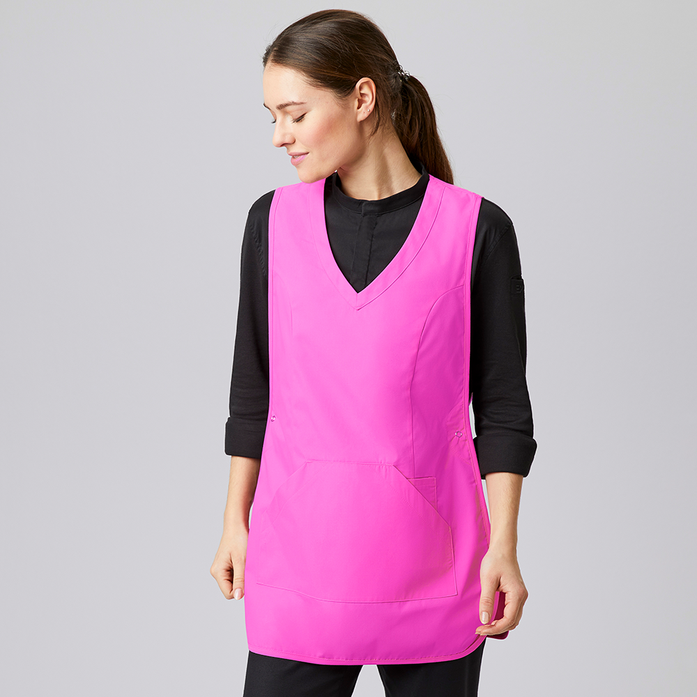 Überwurfschürze mit pfirsichweicher Oberfläche,1 große Bauchtasche mit Seiteneingriff,V-Ausschnitt.