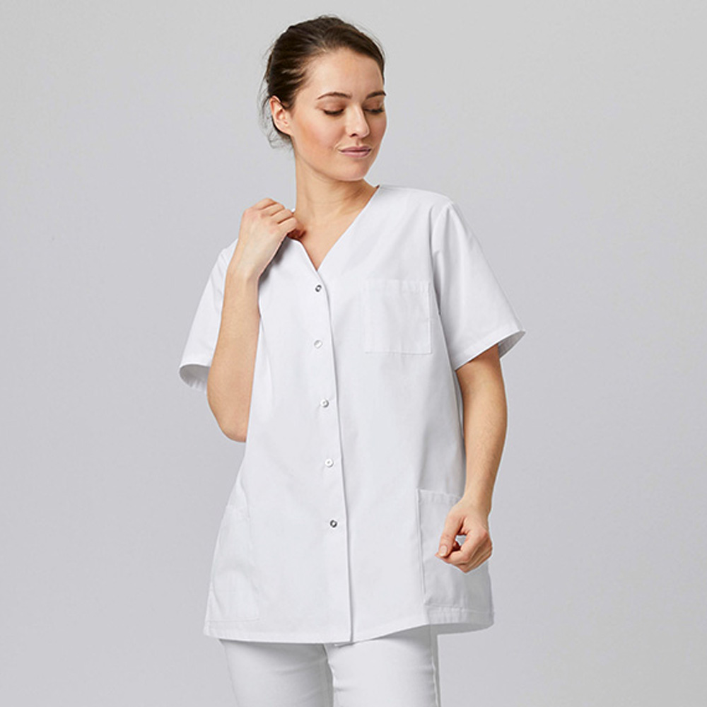 Damen Kasack,halbarm,dekorative druckknopfleiste,von vorne