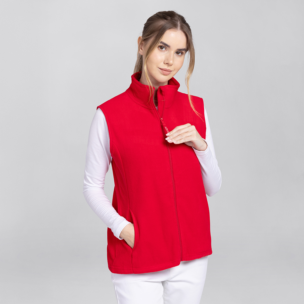 Damenfleeceweste-mit durchgehenden Reissverschluss-Zipper mit Exner-logo.Seitentaschen.