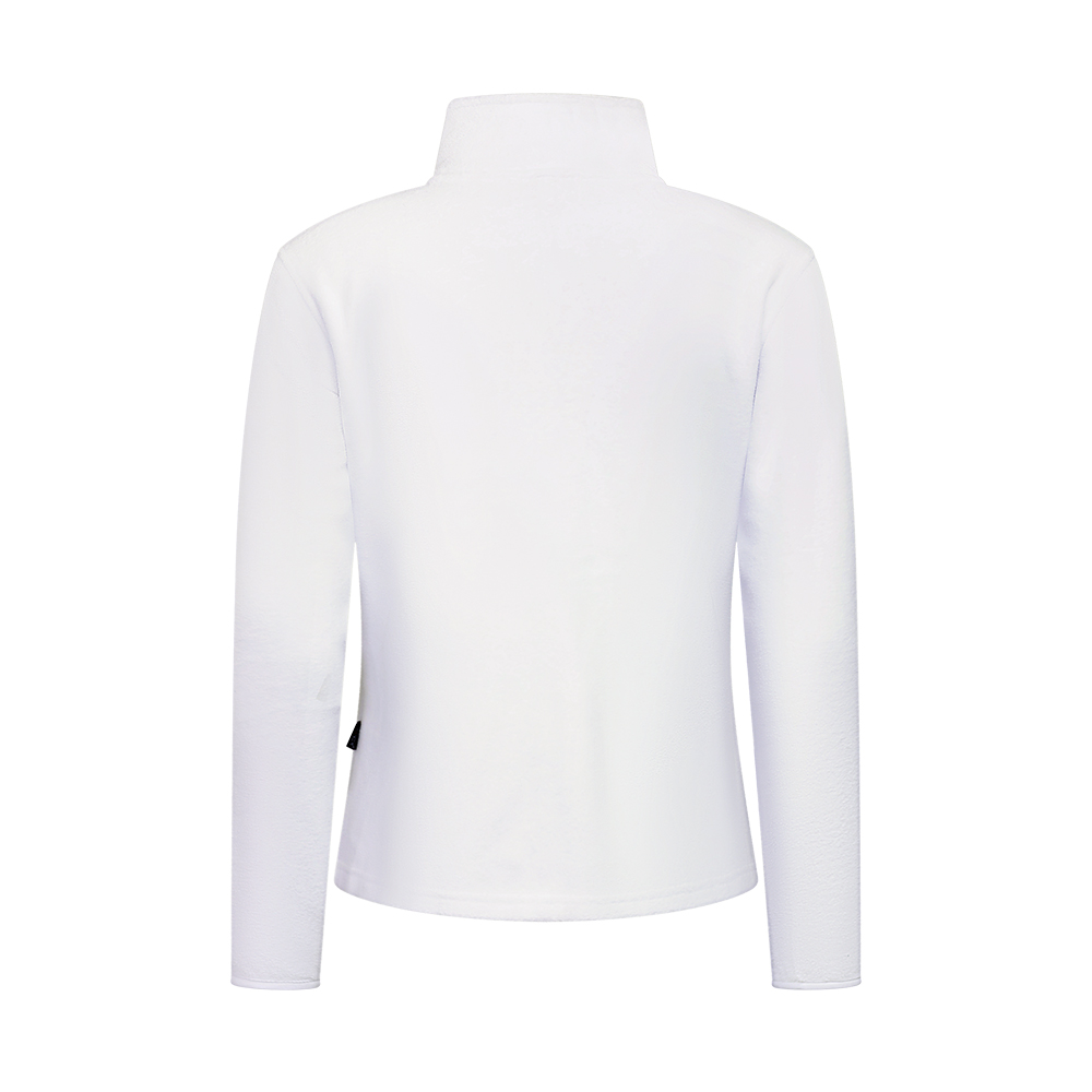 Rückansicht Fleecejacke,tailliert geschnitten mit hohem Stehkragen.