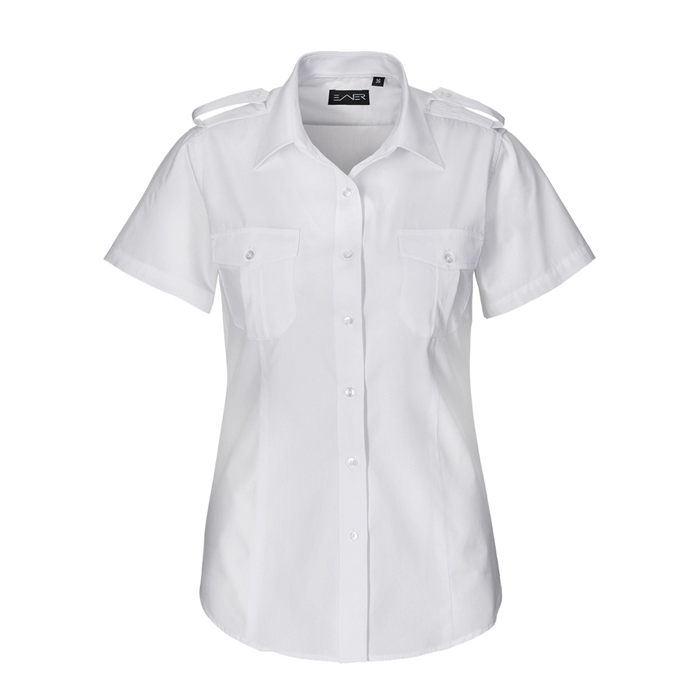 Damen-Pilotenbluse,halbarm,Kentkragen und schulterkappen mit 2 Brusttaschen,gerader Schnitt.