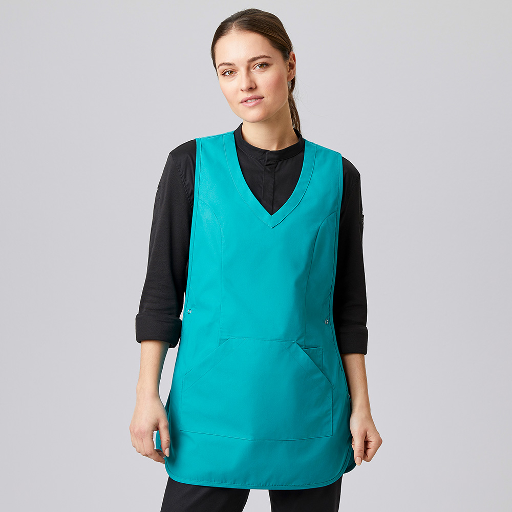 Überwurfschürze mit pfirsichweicher Oberfläche,1 große Bauchtasche mit Seiteneingriff,V-Ausschnitt.