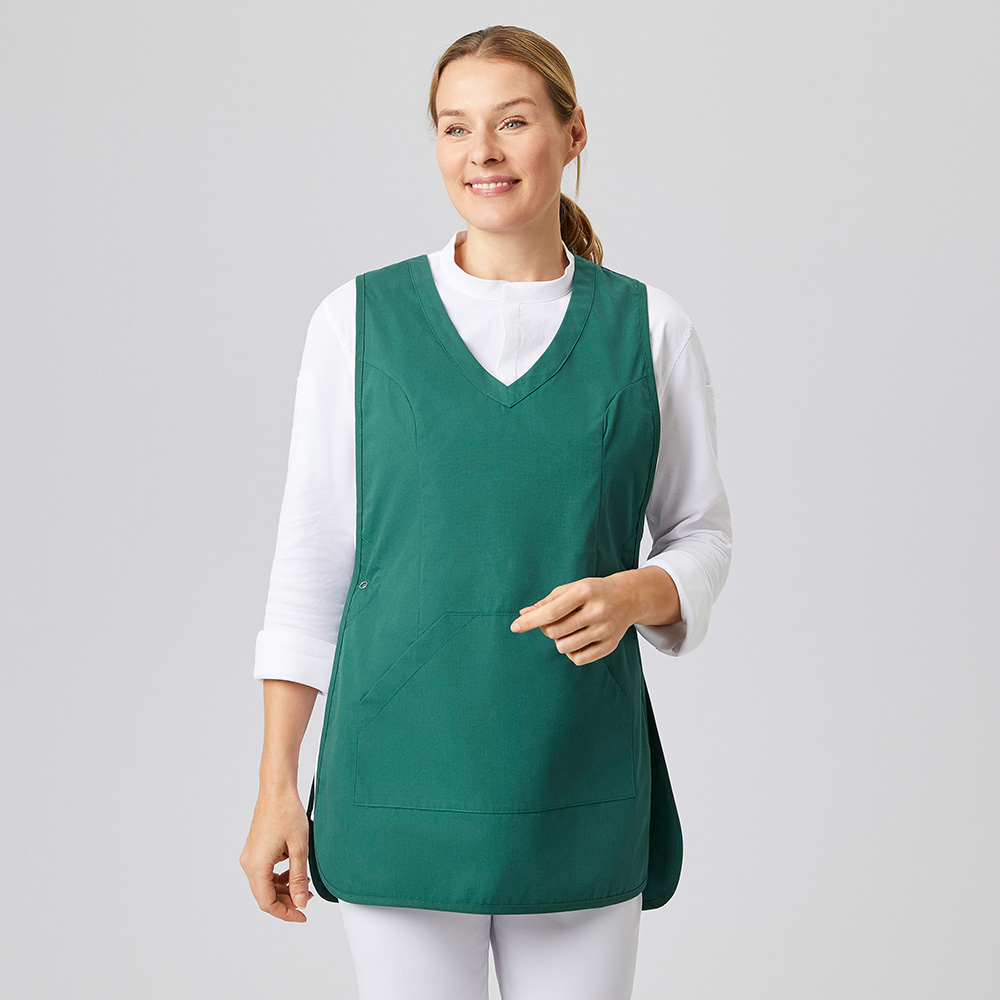 Überwurfschürze mit pfirsichweicher Oberfläche,1 große Bauchtasche mit Seiteneingriff,V-Ausschnitt.