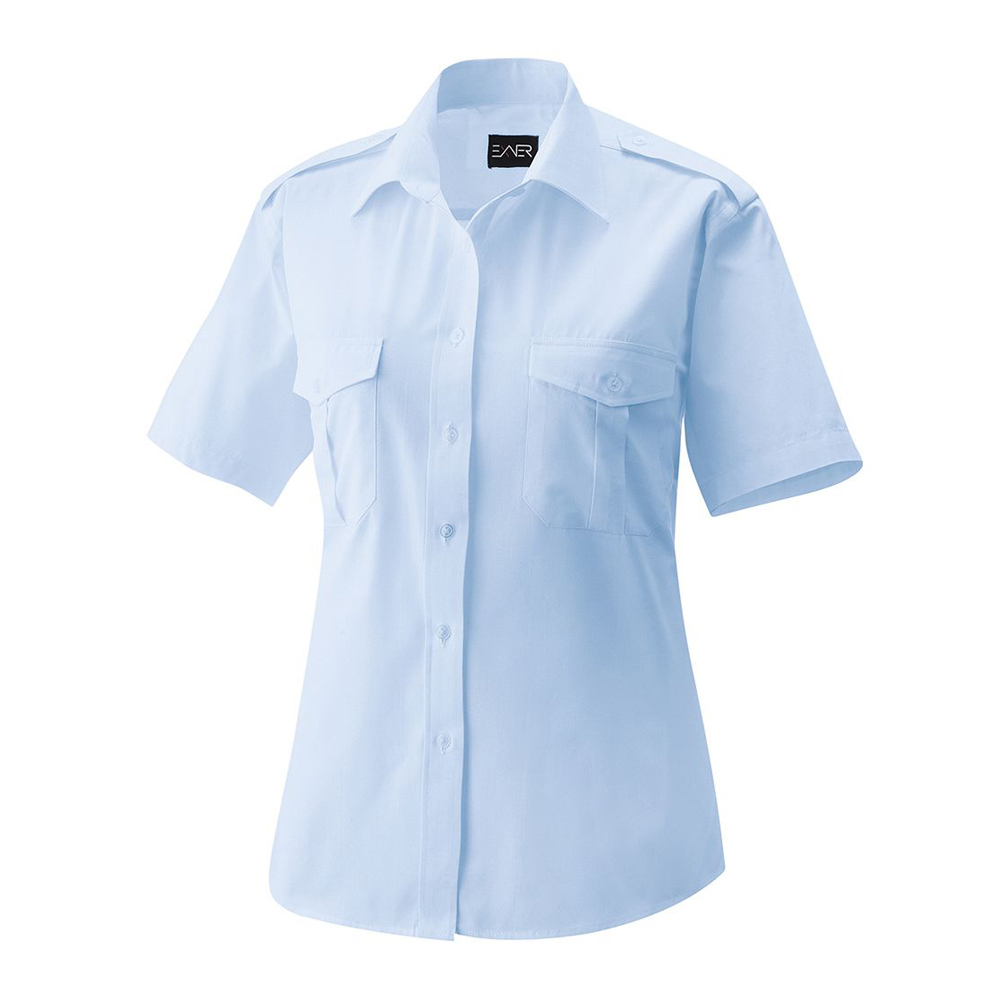 Damen-Pilotenbluse,halbarm,Kentkragen und schulterkappen mit 2 Brusttaschen,gerader Schnitt.
