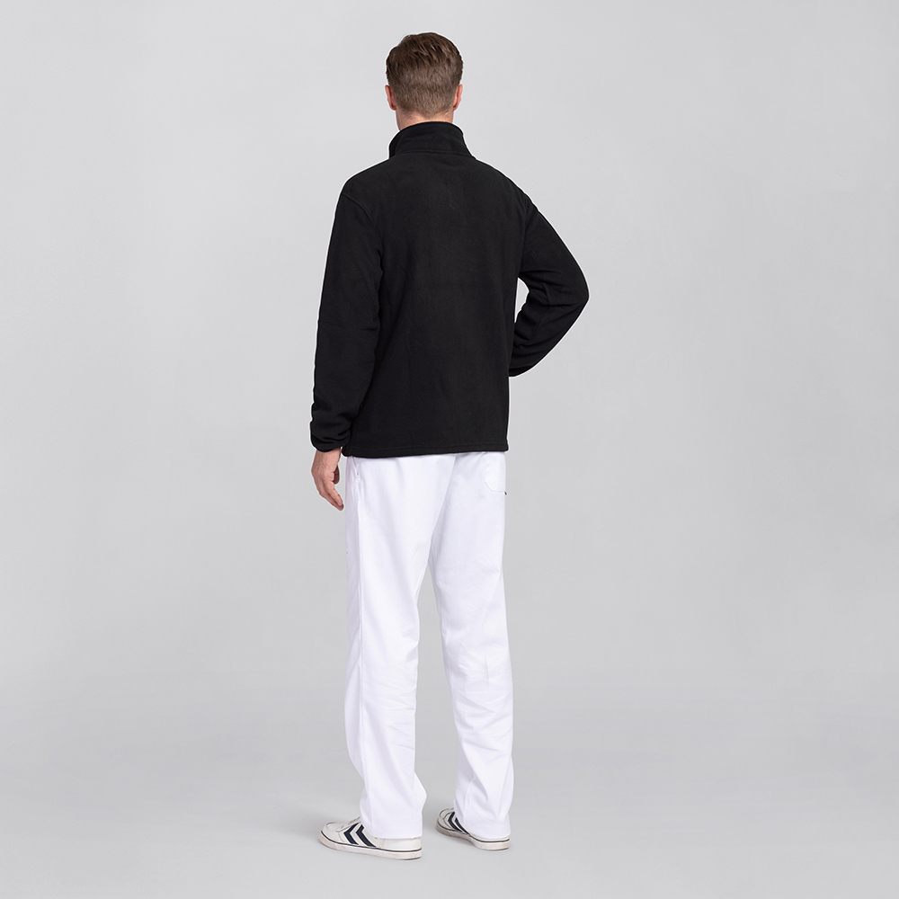 Herrenfleecejacke,Rückansicht mit hohen Kragen normaler Schnitt.