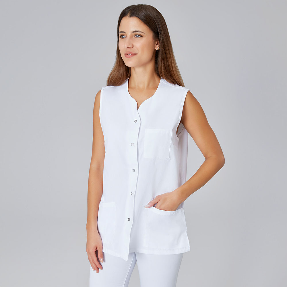 damen kasack ohne ärmel mit dekorative druckknopfleiste vorderseite