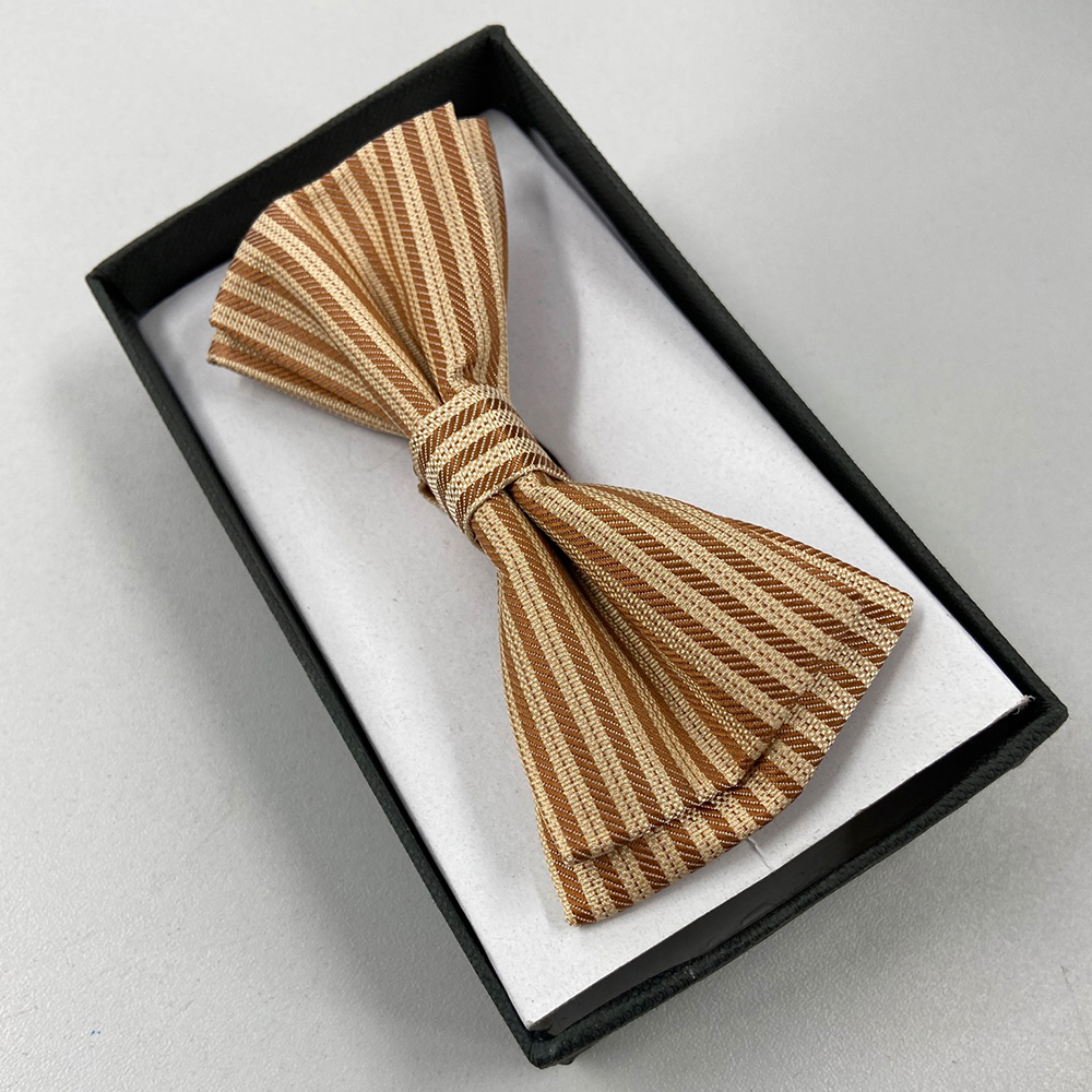 Fliege-Gold-braun-gestreift,Verstellbar von 32 - 60 cm.B = 11,4 x 5,2 cm.im Karton.