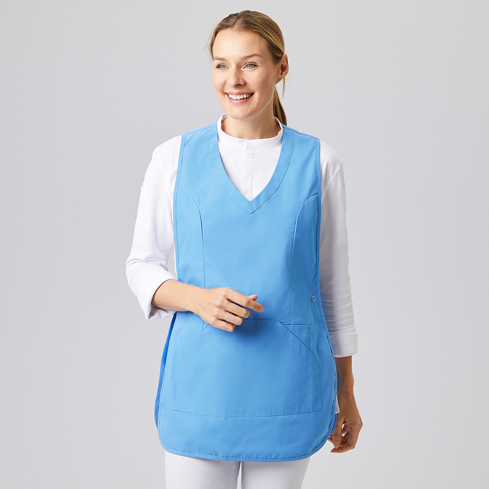 Überwurfschürze mit pfirsichweicher Oberfläche,1 große Bauchtasche mit Seiteneingriff,V-Ausschnitt.