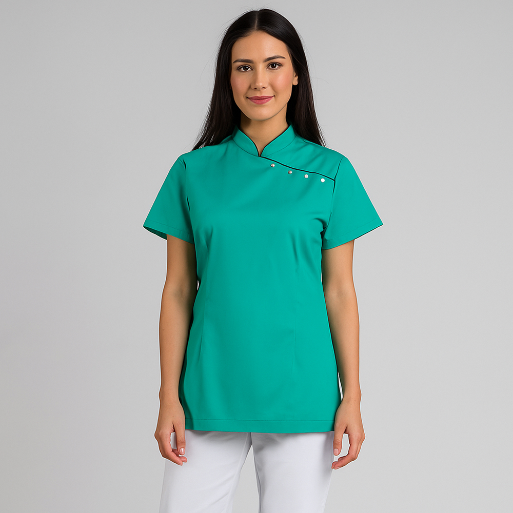 halbarm, Asia-Style, Seitenpasse mit vier Knöpfen, Seitenschlitze, Kontrastpaspel an den Kanten,