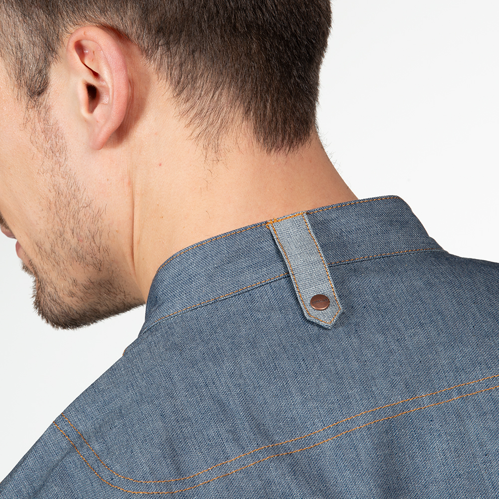 Kochjacke-nahansicht vom Nackenschlaufen für Kochbänderhalterung.