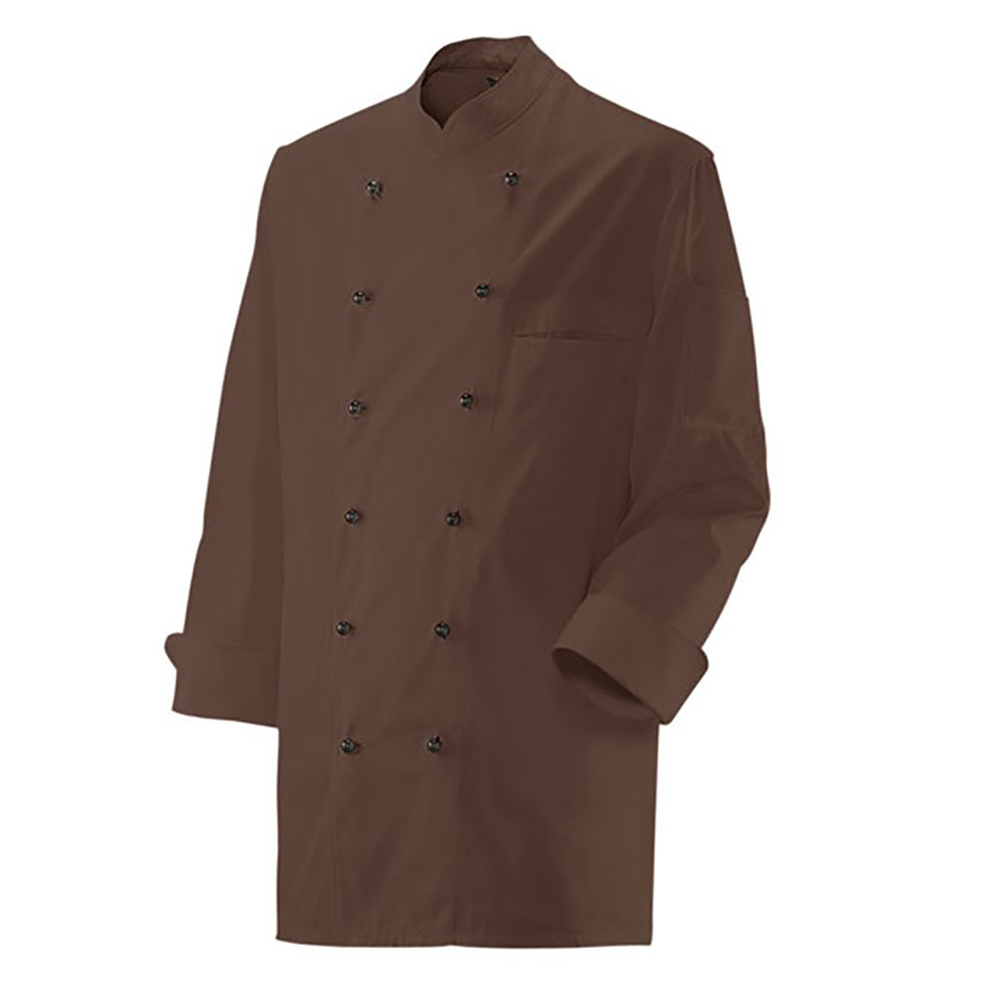 Langarm. 2-reihig. 6-Loch-Knopfreihe. Trapezform. Stehkragen. Ärmel mit doppeltem Umschlag.