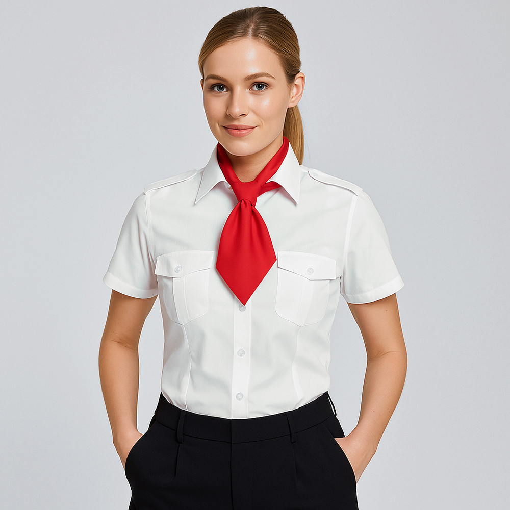 Damen-Pilotenbluse,halbarm,Kentkragen und schulterkappen mit 2 Brusttaschen,gerader Schnitt.