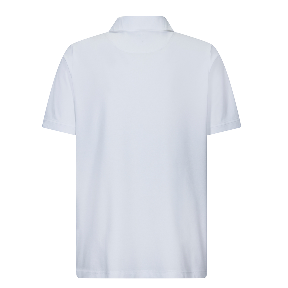 Rückansicht, polo-Kasack,mit kragen und kurzen Ärmeln.