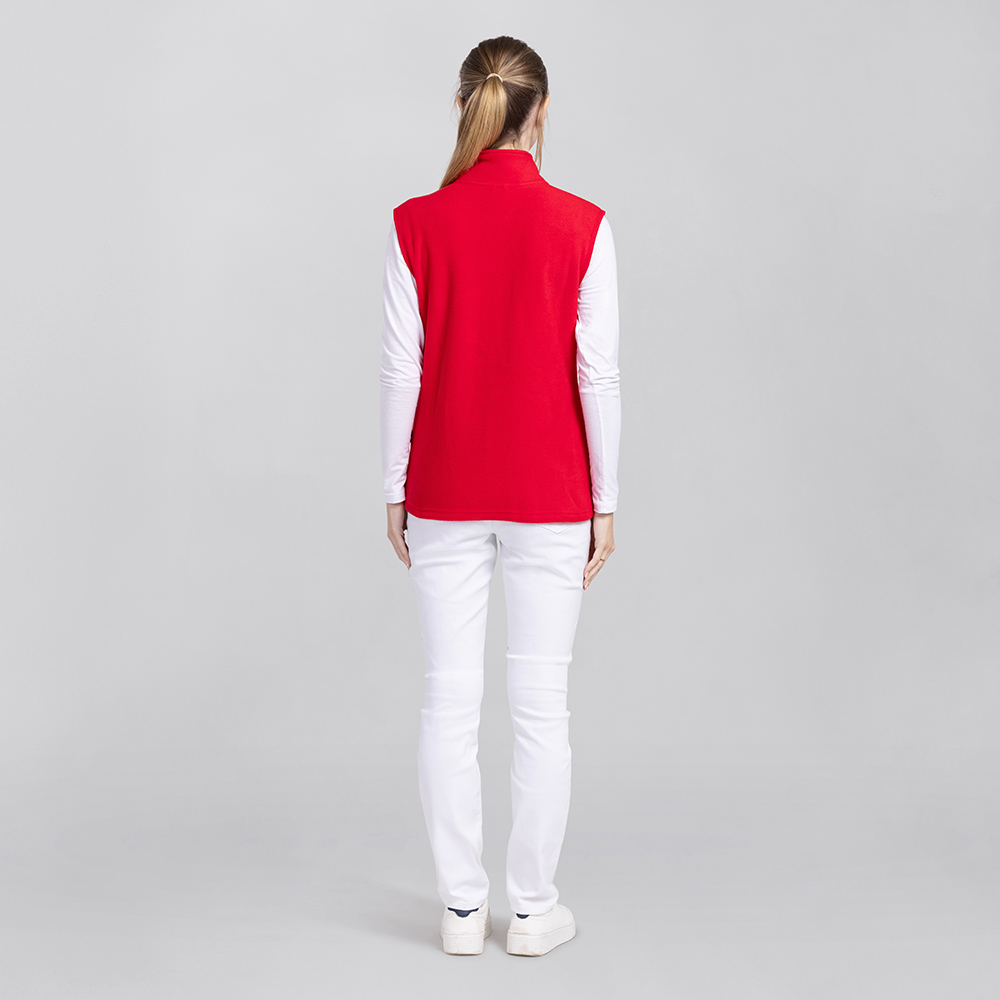 Damenfleeceweste-Rückansicht,mit hohen Kragen ,Taliert-geschnitten.