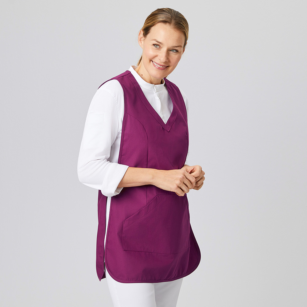 Überwurfschürze mit pfirsichweicher Oberfläche,1 große Bauchtasche mit Seiteneingriff,V-Ausschnitt.