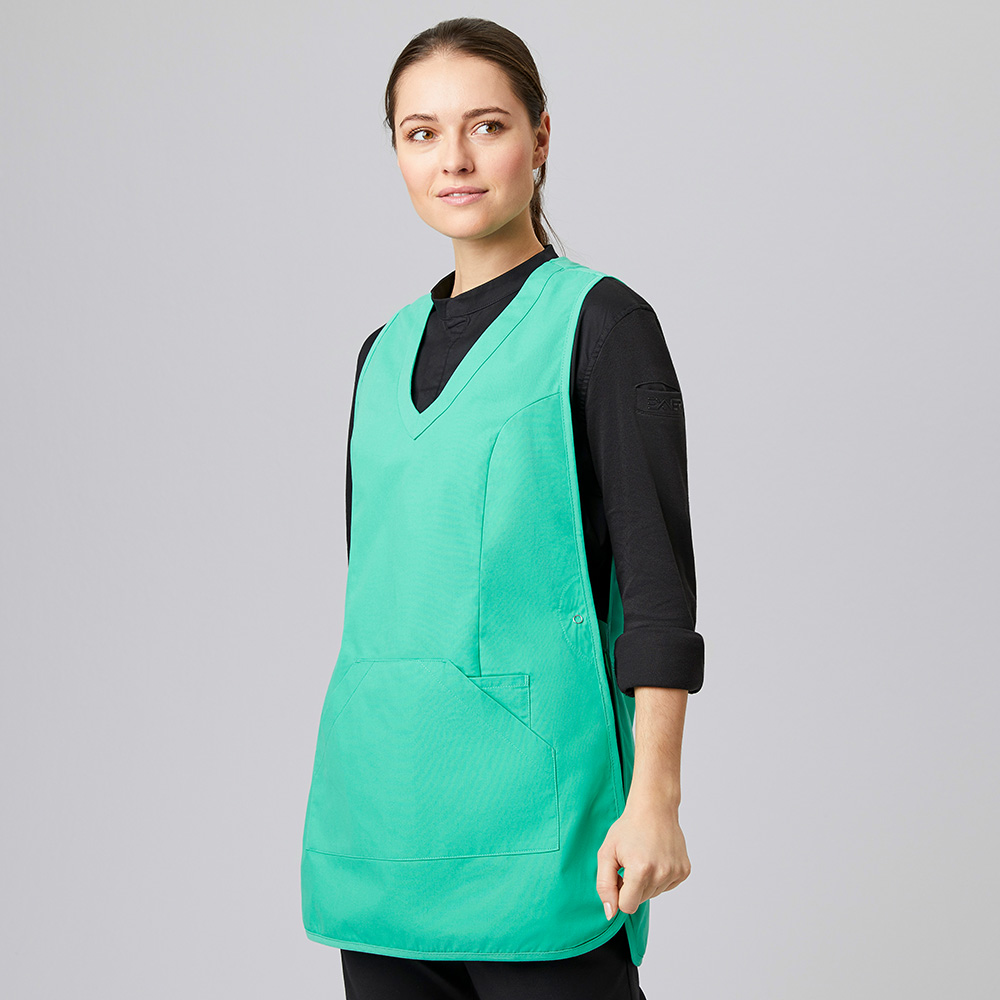 Überwurfschürze mit pfirsichweicher Oberfläche,1 große Bauchtasche mit Seiteneingriff,V-Ausschnitt.