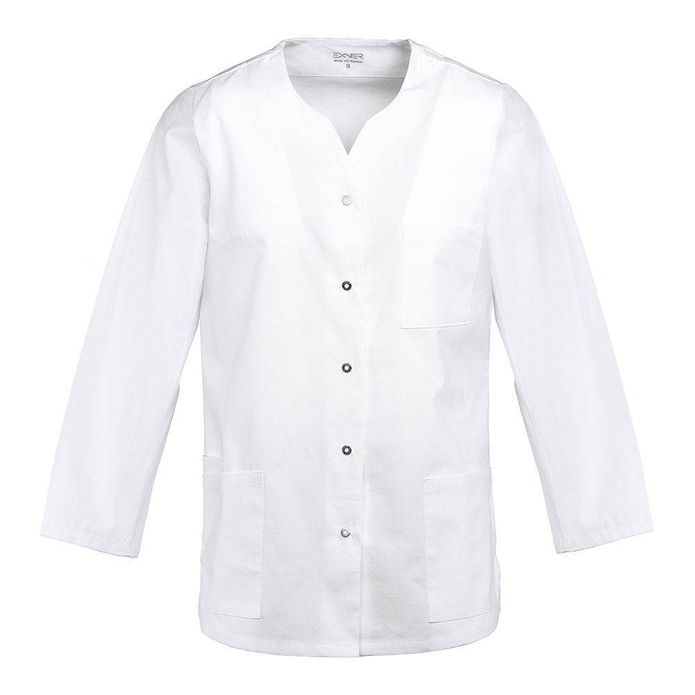 Weisser damen kasack mit deko knopfleiste und 2 Seitentaschen und 1 Brusttasche