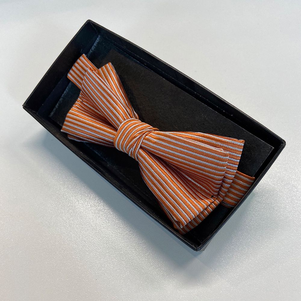 Fliege-Terracotta-mit Silberstreifen,Fliege-braun-gold,Verstellbar von 32 - 60 cm.B = 11,4 x 5,2 cm.