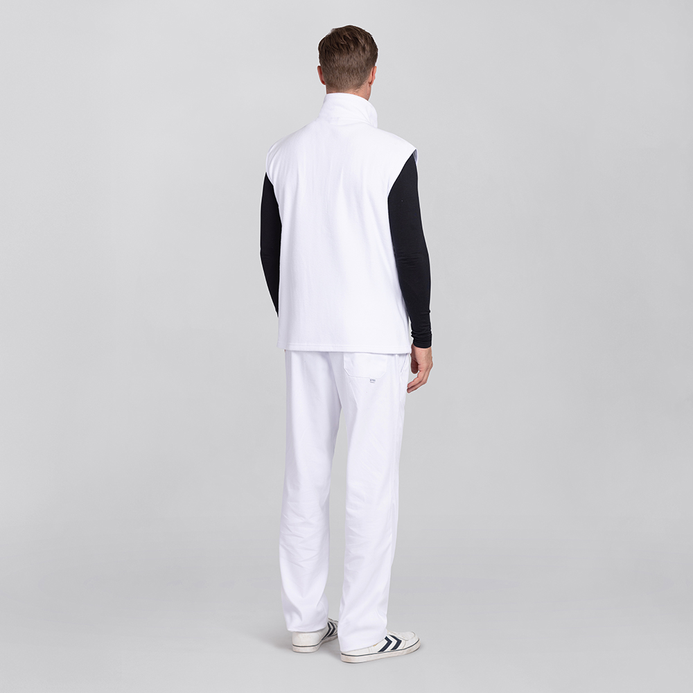 Herrenfleeceweste,Rückansicht,mit hohen Kragen normaler Schnitt.