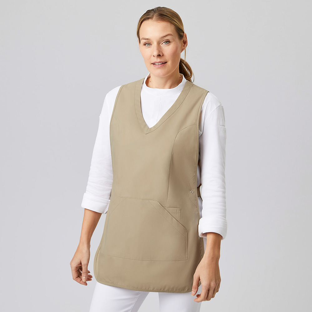 Überwurfschürze mit pfirsichweicher Oberfläche,1 große Bauchtasche mit Seiteneingriff,V-Ausschnitt.