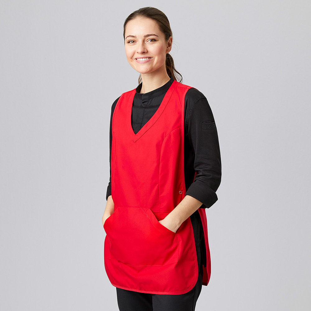 Überwurfschürze mit pfirsichweicher Oberfläche,1 große Bauchtasche mit Seiteneingriff,V-Ausschnitt.