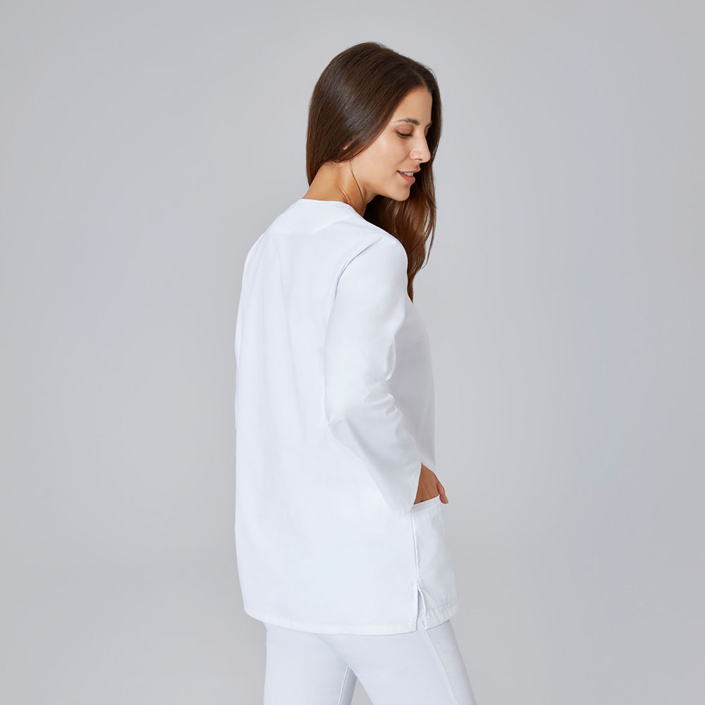 Weisser damen kasack mit deko knopfleiste und 2 Seitentaschen und 1 Brusttasche