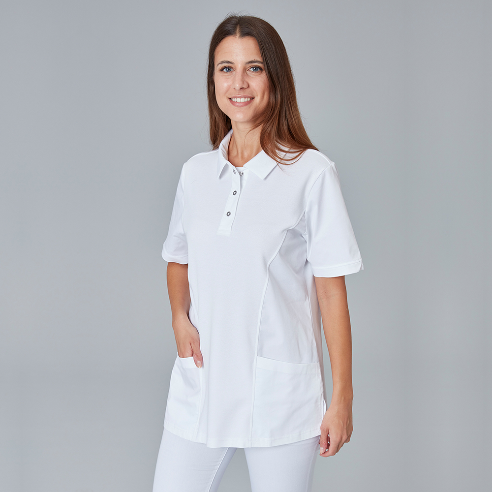 Polo-Kasack,kurzarm,kragen mit druckknopfleiste,(3 Knöpfe) 2 aufgesetzte Taschen ,