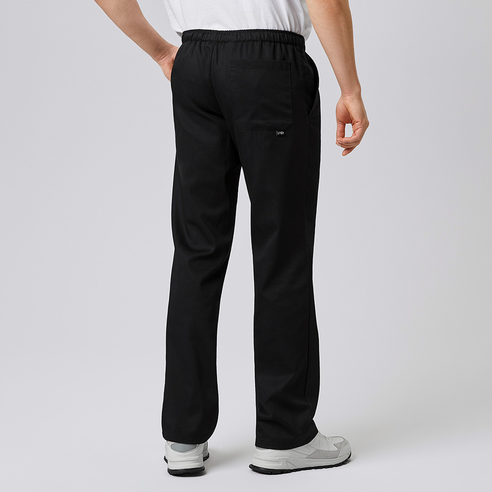 Hinteransicht der Kochschlupfhose,mit exner-logo.