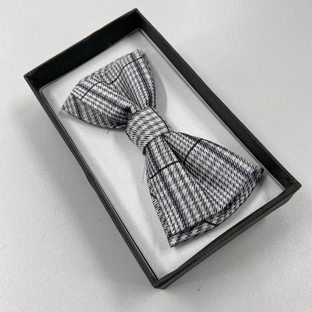 Fliege-schwarz-grau-Kariert,Fliege,Verstellbar von 32 - 60 cm.B = 11,4 x 5 im Karton.