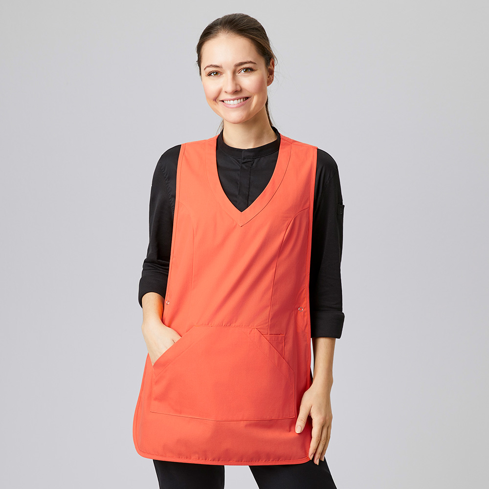 Überwurfschürze mit pfirsichweicher Oberfläche,1 große Bauchtasche mit Seiteneingriff,V-Ausschnitt.
