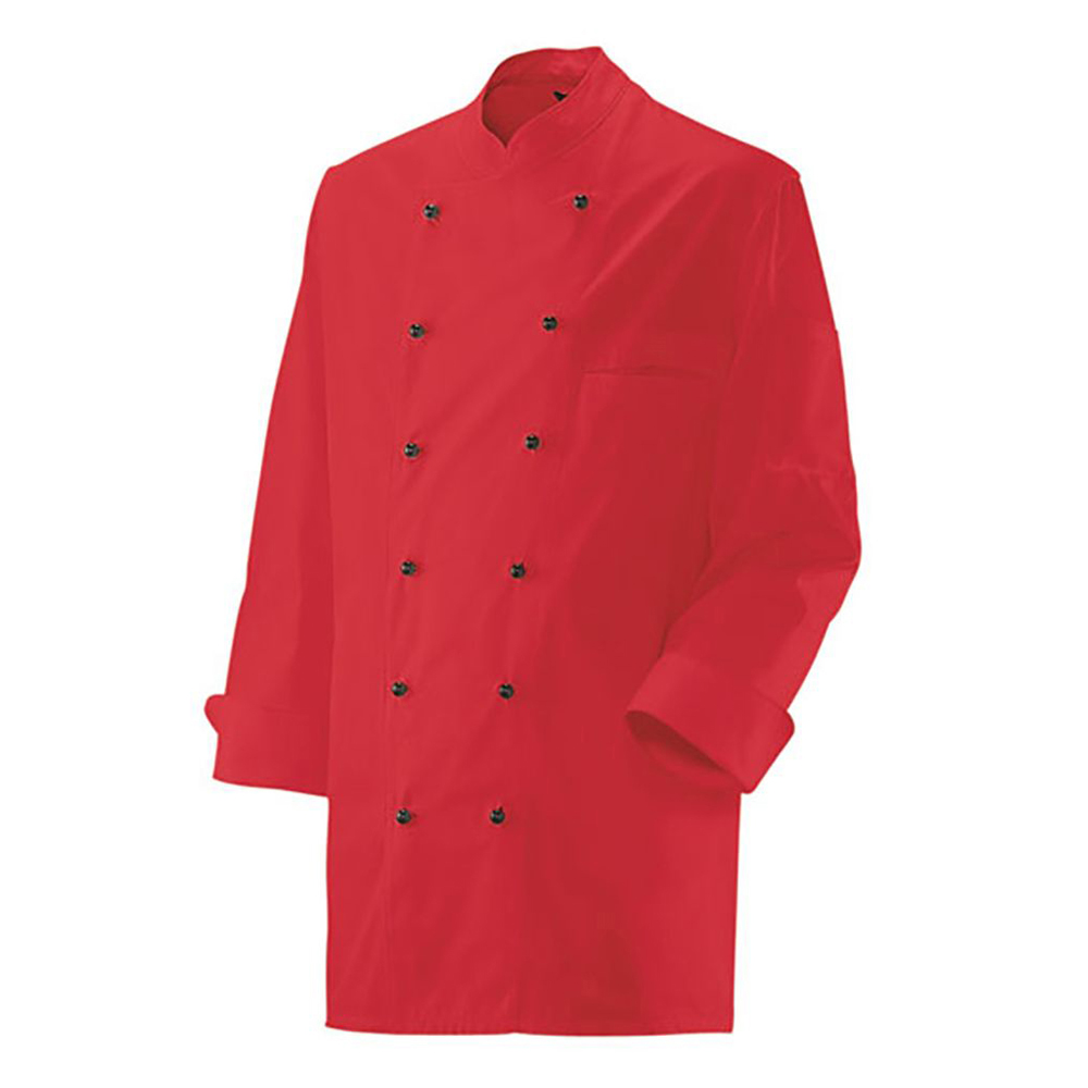 Langarm. 2-reihig. 6-Loch-Knopfreihe. Trapezform. Stehkragen. Ärmel mit doppeltem Umschlag.