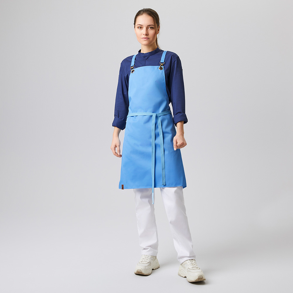 Klassische Latzschürze,Metall-Ösen am Latz,Und Stoffbändern.