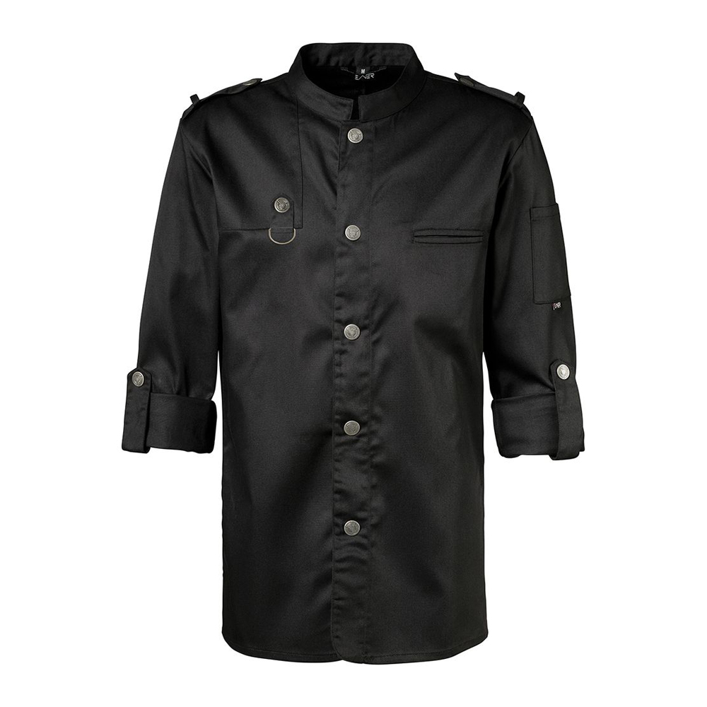 Langarm1-reihige DruckknopfleisteTrapezformÄrmel mittels Lasche zum HochbindenSchulterklappen